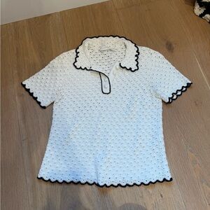 Zimmermann White Crochet Top with Black Trim